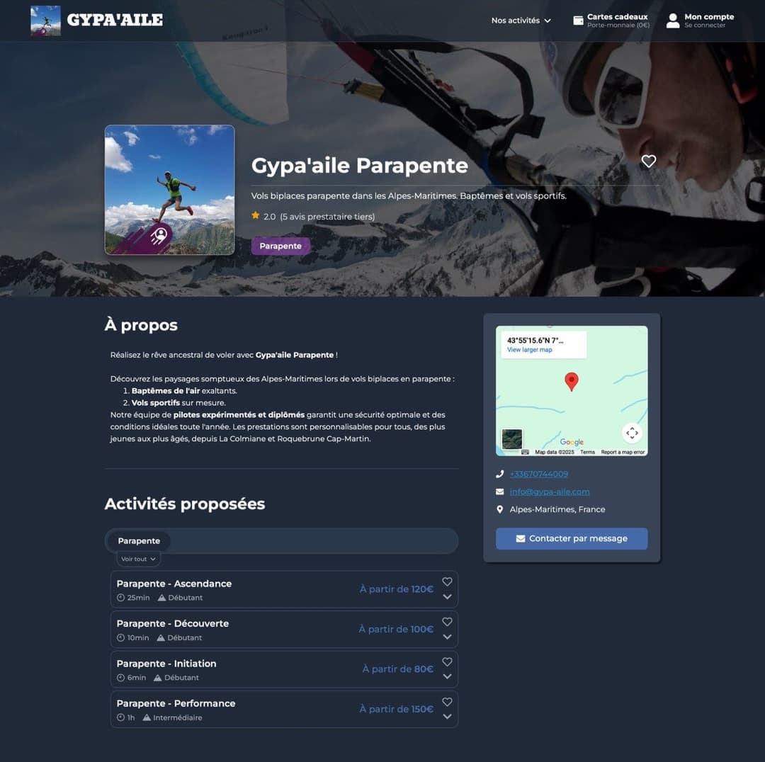 Exemple de page d'accueil d'un site professionnel créé avec Booktin